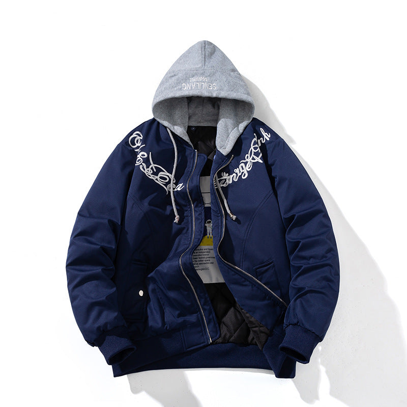 🔥𝔾𝕣𝕠𝕦𝕟𝕕⇔ℤ𝕖𝕣𝕠®(現貨特價) 新款vintage復古胸口電繡文字防風可拆帽飛行夾克外套