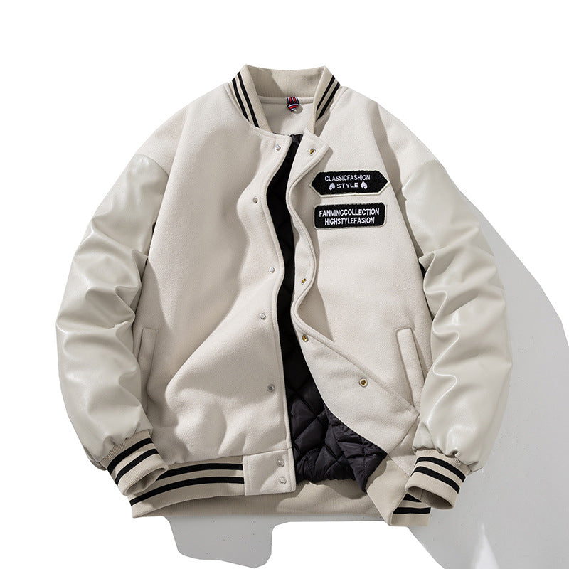 🔥𝔾𝕣𝕠𝕦𝕟𝕕⇔ℤ𝕖𝕣𝕠®(現貨特價)秋冬新款vintage復古死神鬥牛犬毛巾布PU皮革大學棒球外套