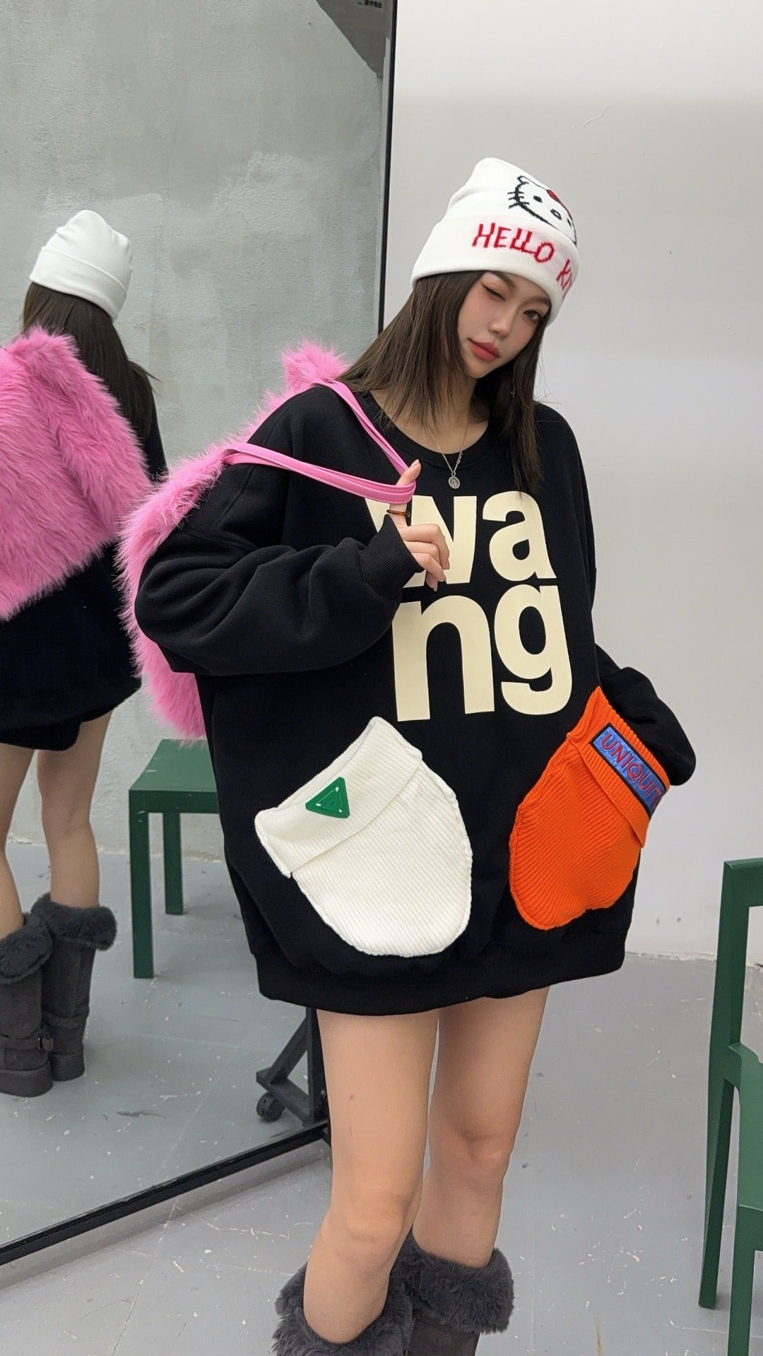 🄶🅁🄾🅄🄽🄳♾🅉🄴🅁🄾25-26SS♾無性別穿搭OverSize美式新款字母毛帽口袋長袖大學T-SHIRT(加厚加絨)🔥