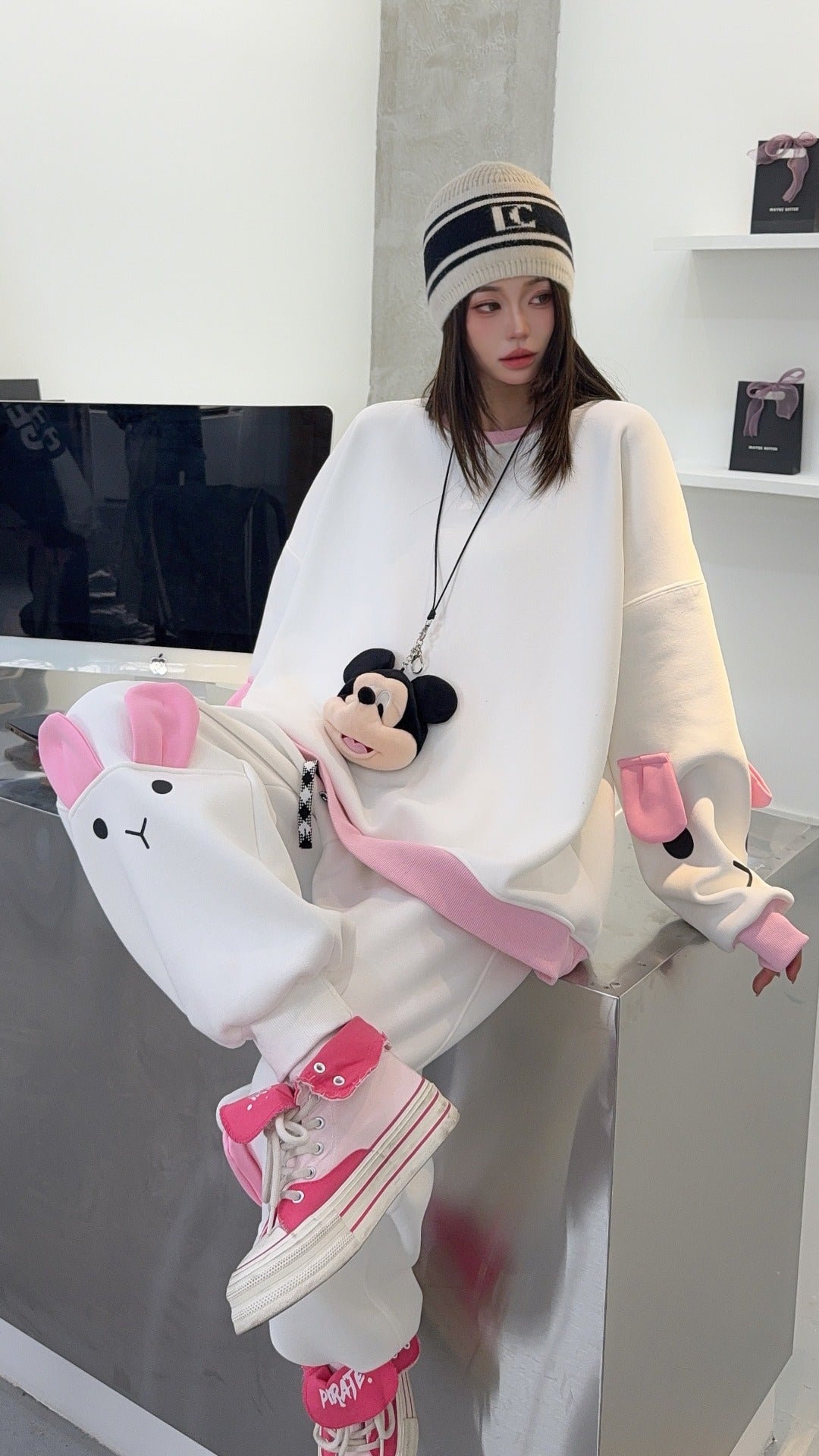 🄶🅁🄾🅄🄽🄳♾🅉🄴🅁🄾25-26SS♾無性別穿搭OverSize美式新款雙色兔兔長袖運動套裝(加厚加絨)🔥
