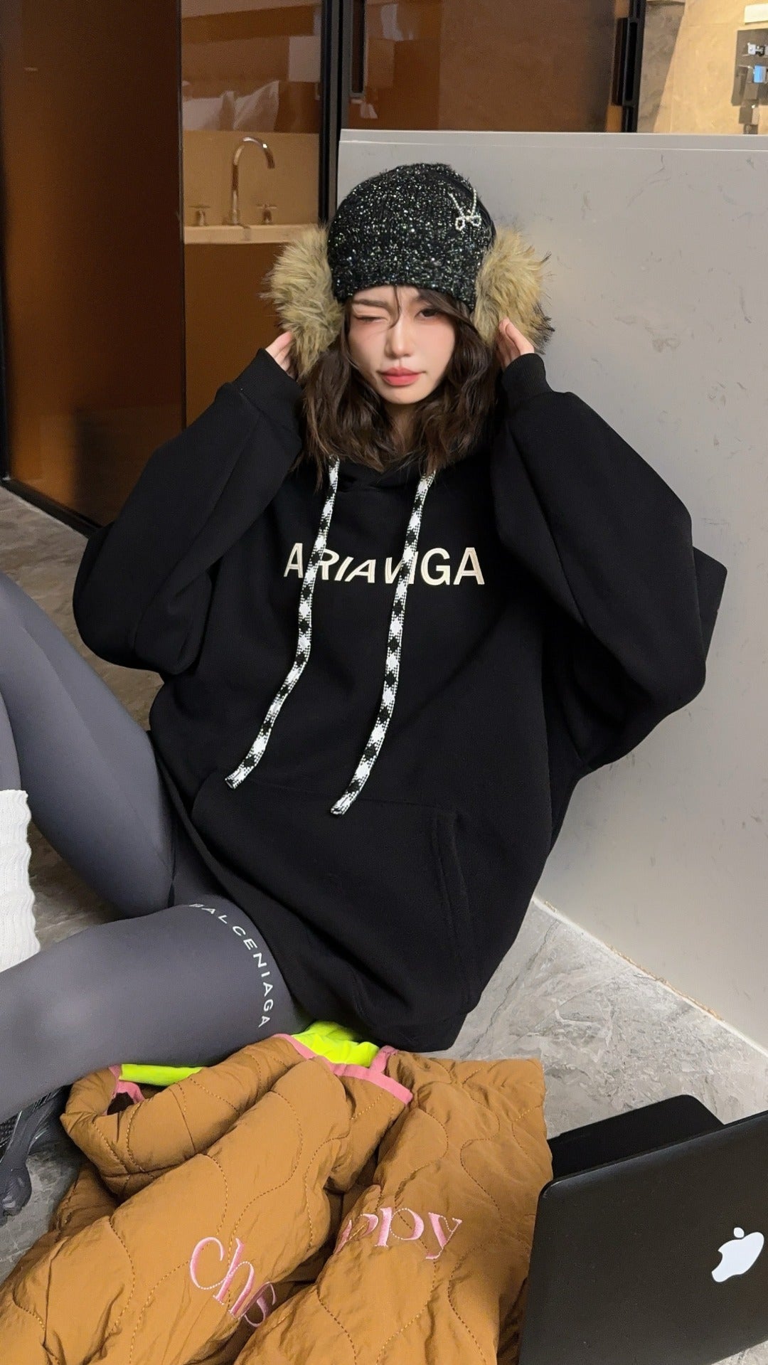 🄶🅁🄾🅄🄽🄳♾🅉🄴🅁🄾25-26SS♾無性別穿搭OverSize美式新款亮片老鷹連帽長袖上衣T-SHIRT(現貨優惠)