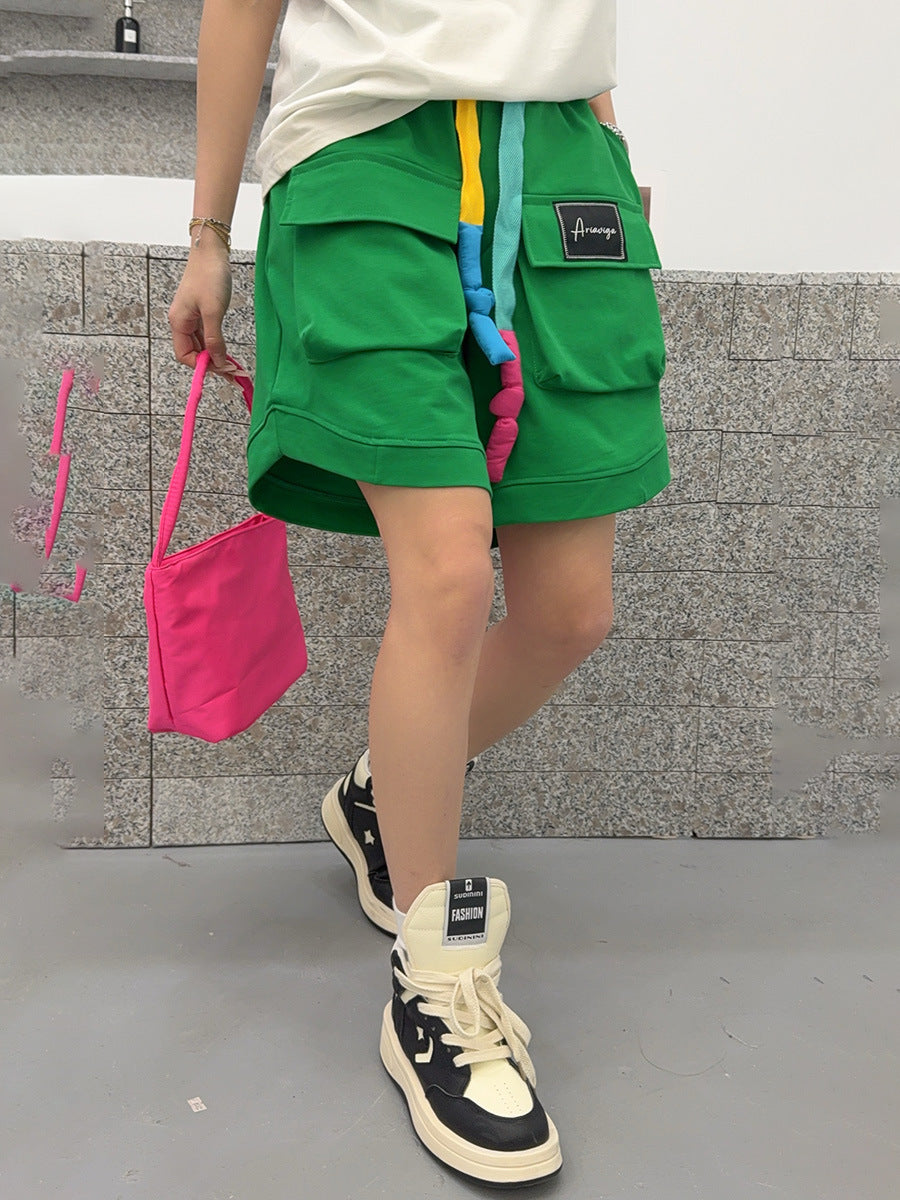 🄶🅁🄾🅄🄽🄳♾🅉🄴🅁🄾2025SS♾無性別穿搭OverSizer春夏新款美式中性亮彩粗繩五分短褲(現貨)