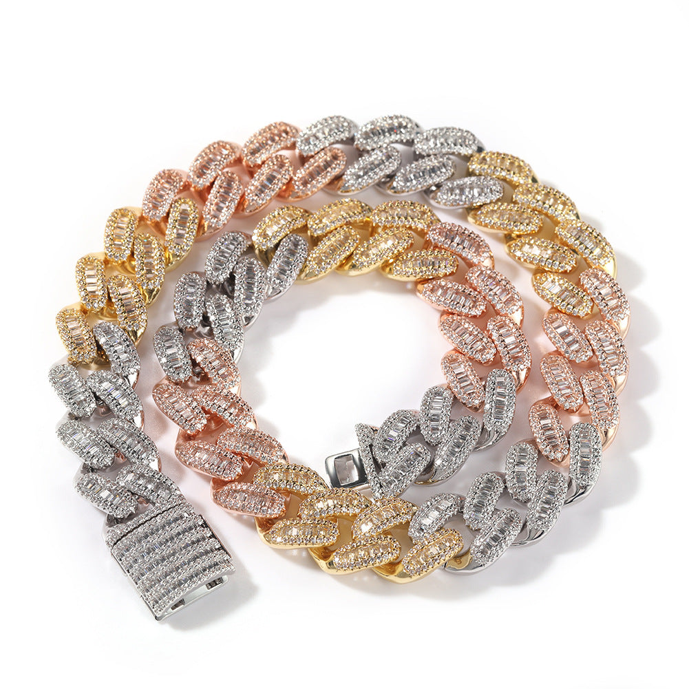 Flexing精品✥𝔾𝕣𝕠𝕦𝕟𝕕ℤ𝕖𝕣𝕠®✥歐美嘻哈拼色彩鑽不鏽鋼古巴造型釦項鍊中性男女街頭