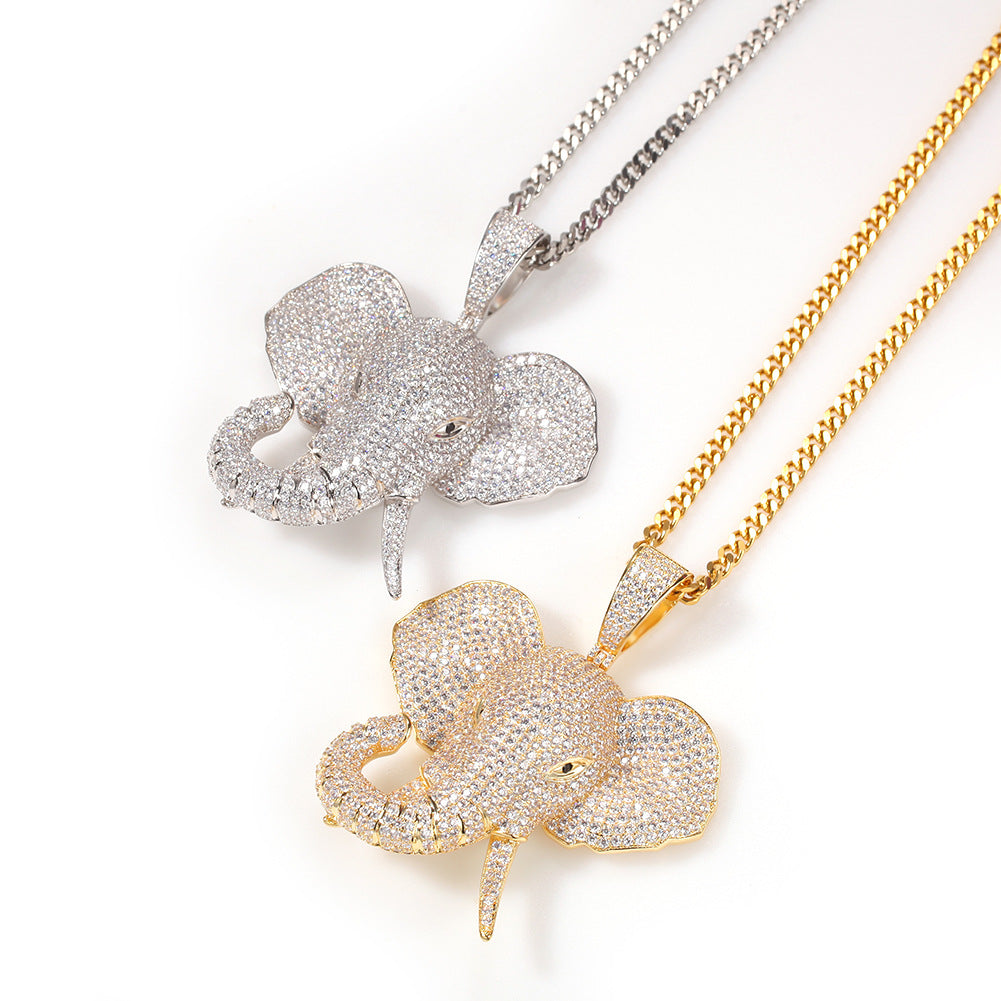 Flexing精品2023✥𝔾𝕣𝕠𝕦𝕟𝕕ℤ𝕖𝕣𝕠®✥歐美嘻哈立體滿鑽大象不鏽鋼墜飾吊墜項鍊中性男女街頭