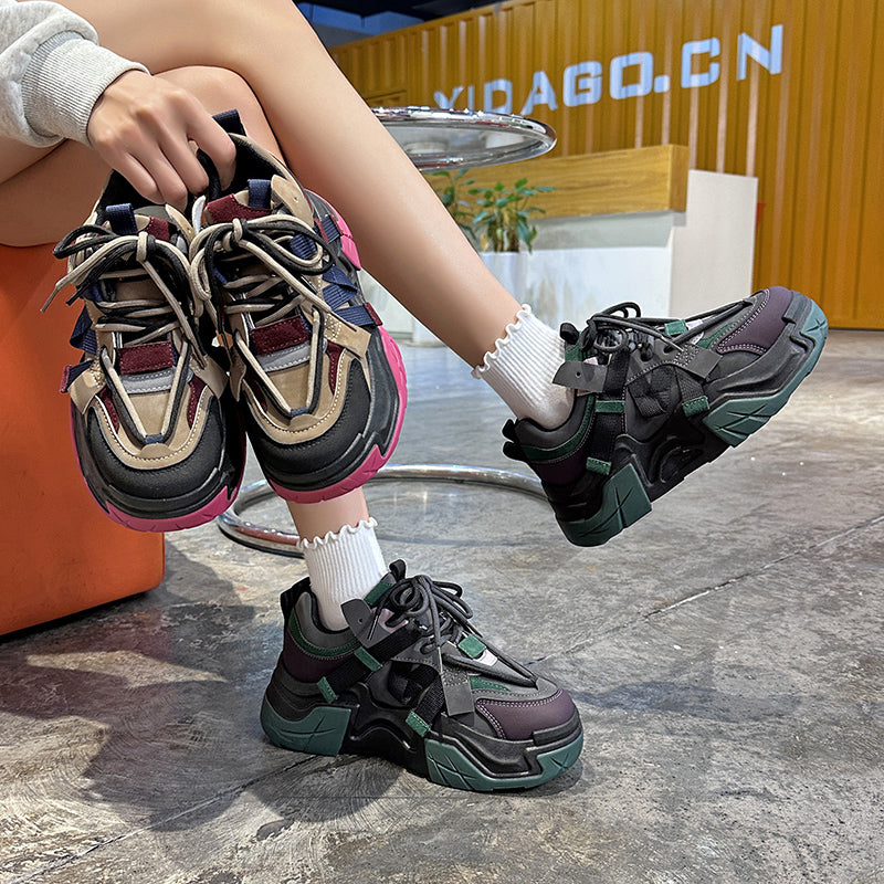 𝔾𝕣𝕠𝕦𝕟𝕕ℤ𝕖𝕣𝕠®-Flexing-shoes✥2025年✥美式新款厚底增高混色女款老爹走路鞋(現貨)