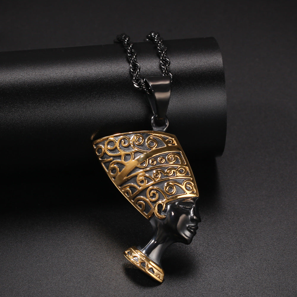 Flexing Boutique 2023✥𝔾𝕣𝕠𝕦𝕟𝕕ℤ𝕖𝕣𝕠®✥ヨーロッパとアメリカのヒップホップ クレオパトラ ステンレス ペンダント ネックレス ユニセックス 男女兼用 ストリート