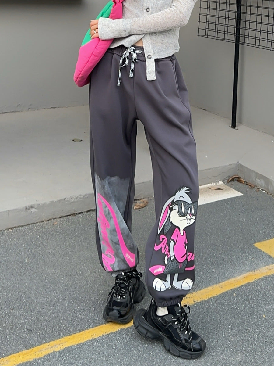 🄶🅁🄾🅄🄽🄳♾🅉🄴🅁🄾2025♾無性別穿搭OverSize美式俏皮寬鬆中性墨鏡狂笑兔大學長袖棉褲套裝(加絨)現貨