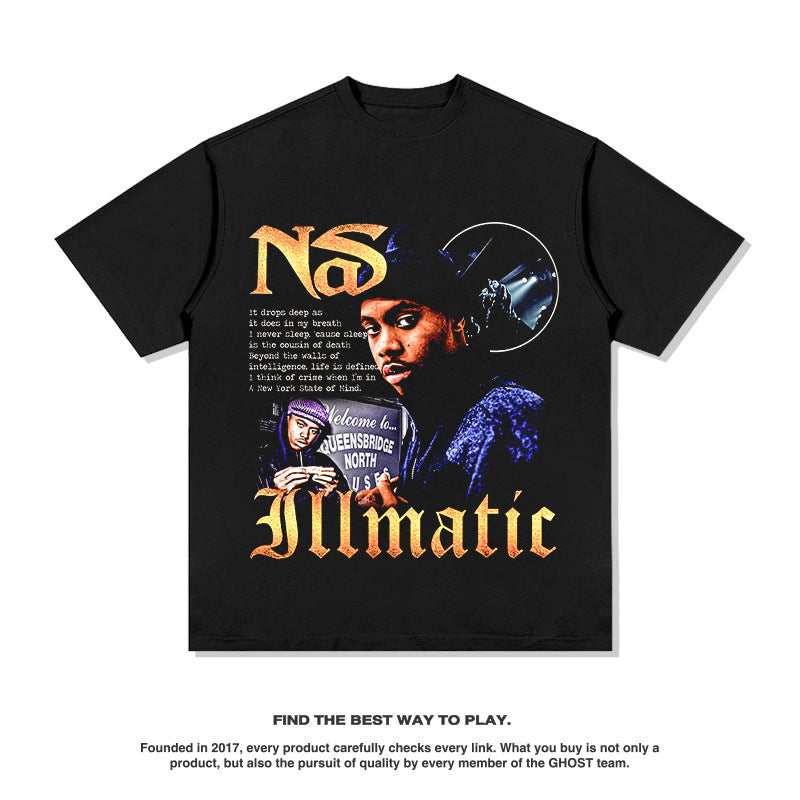 G.Z 邁阿密南岸✥𝔾𝕣𝕠𝕦𝕟𝕕ℤ𝕖𝕣𝕠®✥2023南裝大佬/超厚磅-美式休閒嘻哈NAS納斯重磅數中性短袖T-Shirt