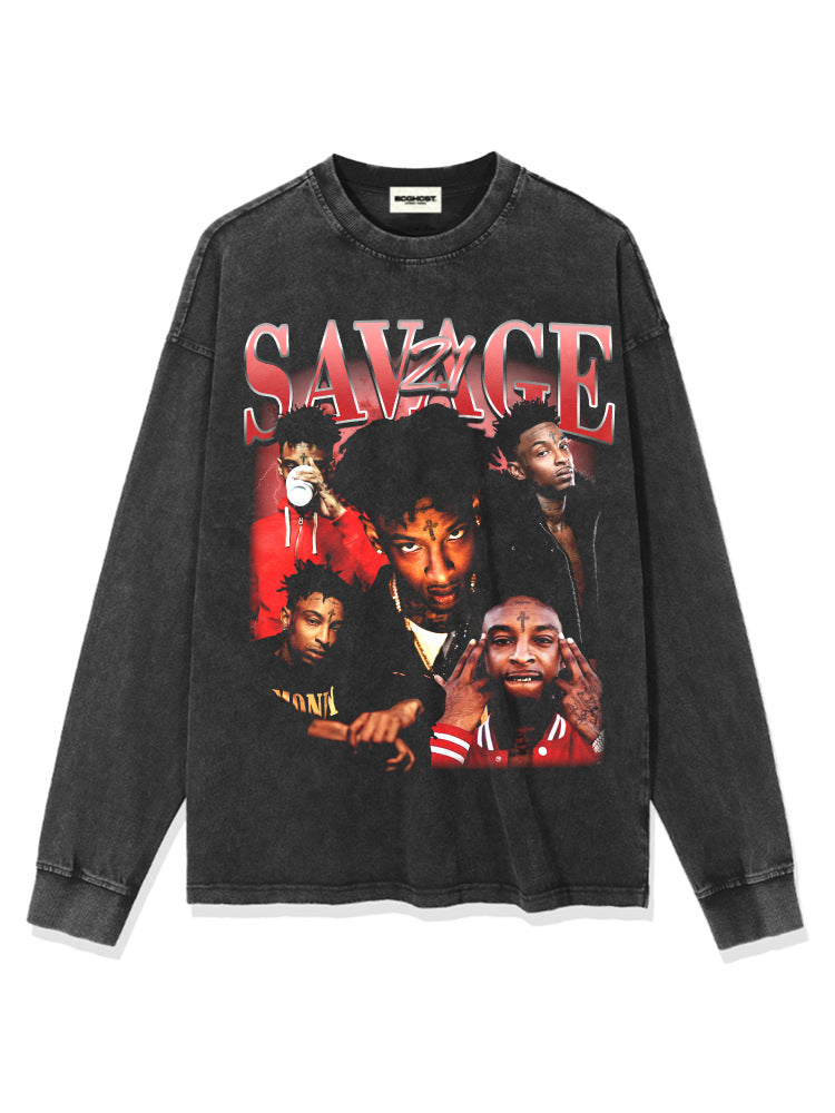 G.Z 邁阿密南岸✥𝔾𝕣𝕠𝕦𝕟𝕕ℤ𝕖𝕣𝕠®✥2024南裝大佬/美式嘻哈21-SAVAGE寬鬆厚磅數純棉男女中性T-Shirt上衣