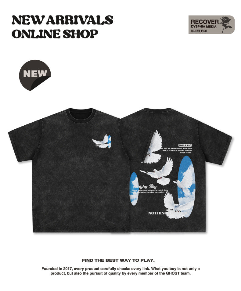 G.Z 邁阿密南岸✥𝔾𝕣𝕠𝕦𝕟𝕕ℤ𝕖𝕣𝕠®✥2024南裝大佬/美式嘻哈和平鴿寬鬆厚磅數純棉男女中性T-Shirt上衣