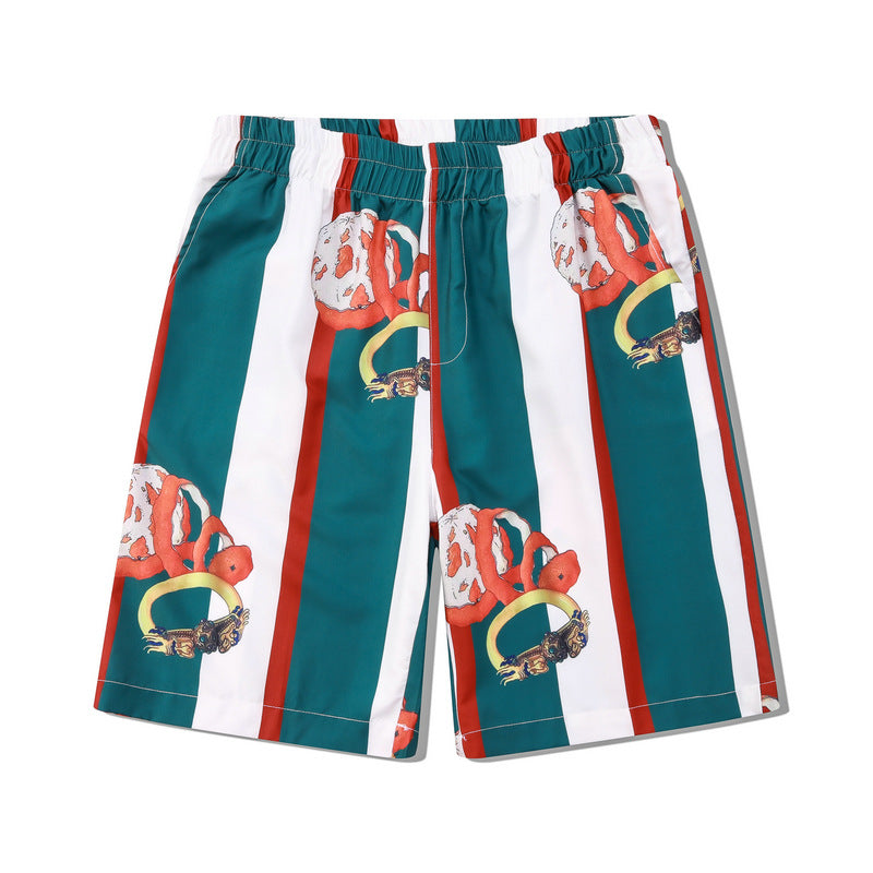 G.Z 邁阿密南岸✥𝔾𝕣𝕠𝕦𝕟𝕕ℤ𝕖𝕣𝕠®✥2024南裝大佬/美式休閒嘻哈相間條紋男女中性襯衫短褲套裝