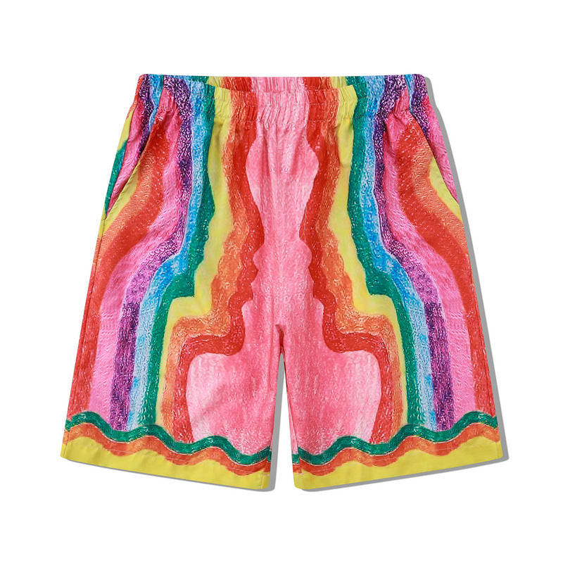 G.Z 邁阿密南岸✥𝔾𝕣𝕠𝕦𝕟𝕕ℤ𝕖𝕣𝕠®✥2024南裝大佬/美式休閒嘻哈彩虹蠟筆男女中性襯衫短褲套裝