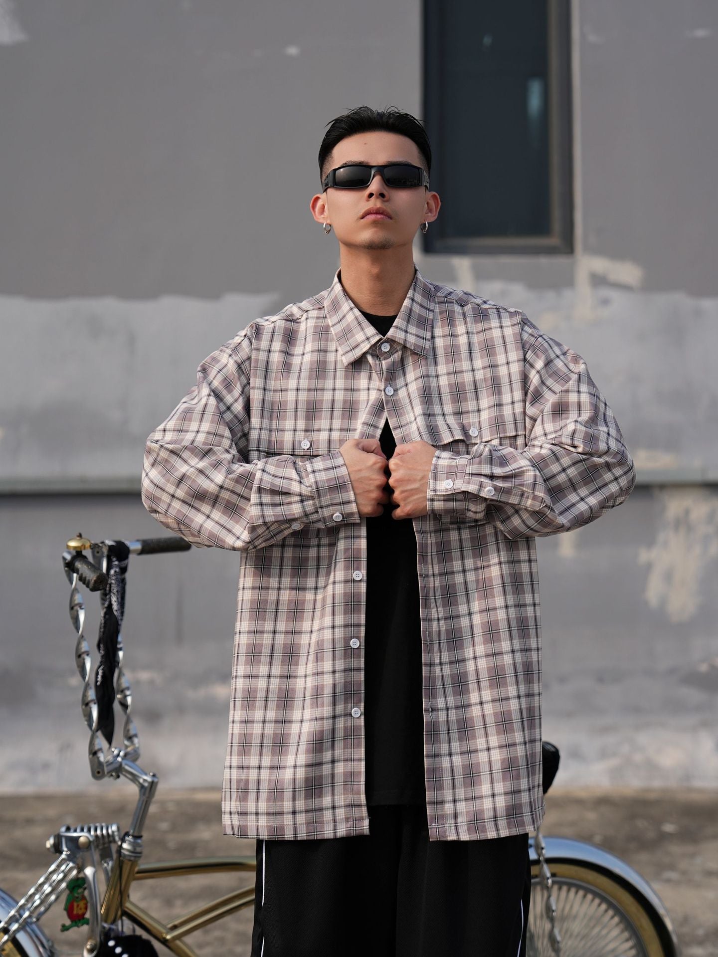 𝔾𝕣𝕠𝕦𝕟𝕕ℤ𝕖𝕣𝕠🎭♠墨西哥♠匪幫⚂24-25⚅早秋系列美式嘻哈高磅數4色方格長袖寬鬆襯衫