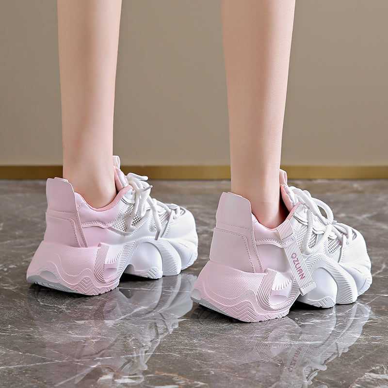 𝔾𝕣𝕠𝕦𝕟𝕕ℤ𝕖𝕣𝕠®-Flexing-shoes✥2024✥美式超激增高保底8cm少女感雙拼色顯瘦女款老爹走路鞋(現貨)M808