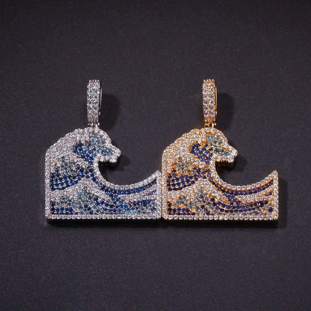 Flexing精品2023✥𝔾𝕣𝕠𝕦𝕟𝕕ℤ𝕖𝕣𝕠®✥歐美嘻哈滿鑽神奈川浮世繪巨浪不鏽鋼墜飾吊墜項鍊中性男女街頭