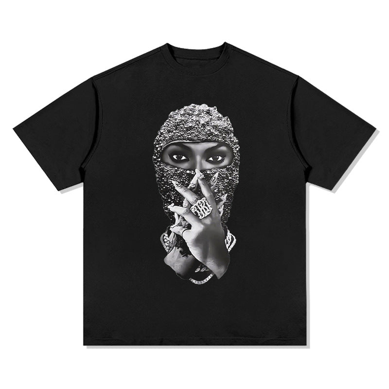 G.Z 邁阿密南岸✥𝔾𝕣𝕠𝕦𝕟𝕕ℤ𝕖𝕣𝕠®✥2023南裝大佬/超厚磅-美式休閒-暗黑嘻哈系列面罩重磅數中性短袖T-Shirt