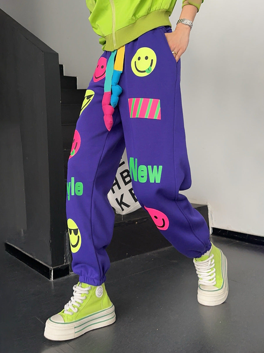 🄶🅁🄾🅄🄽🄳♾🅉🄴🅁🄾2025♾無性別穿搭OverSize美式寬鬆中性噴墨笑臉塗鴉大學長袖棉褲套裝(加絨)現貨