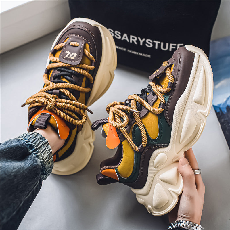 𝔾𝕣𝕠𝕦𝕟𝕕ℤ𝕖𝕣𝕠®-Flexing-shoes✥2024✥美式秋冬款復古拼色增高男女中性老爹休閒鞋Y7072