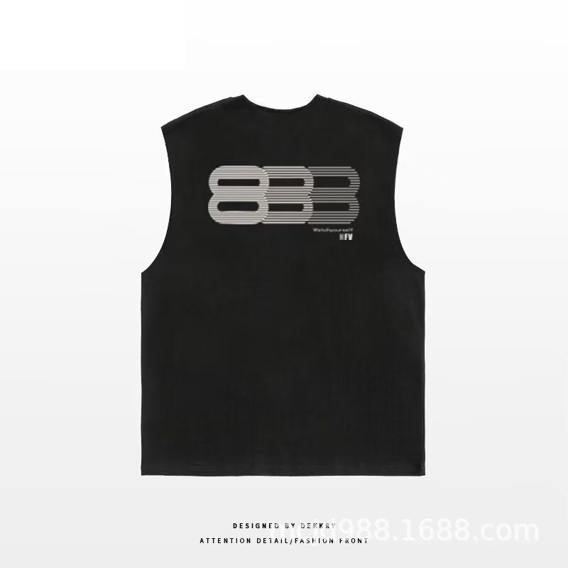 ♠𝔾𝕣𝕠𝕦𝕟𝕕ℤ𝕖𝕣𝕠♠美式風格夏日新款棉質888大尺寸無袖運動背心