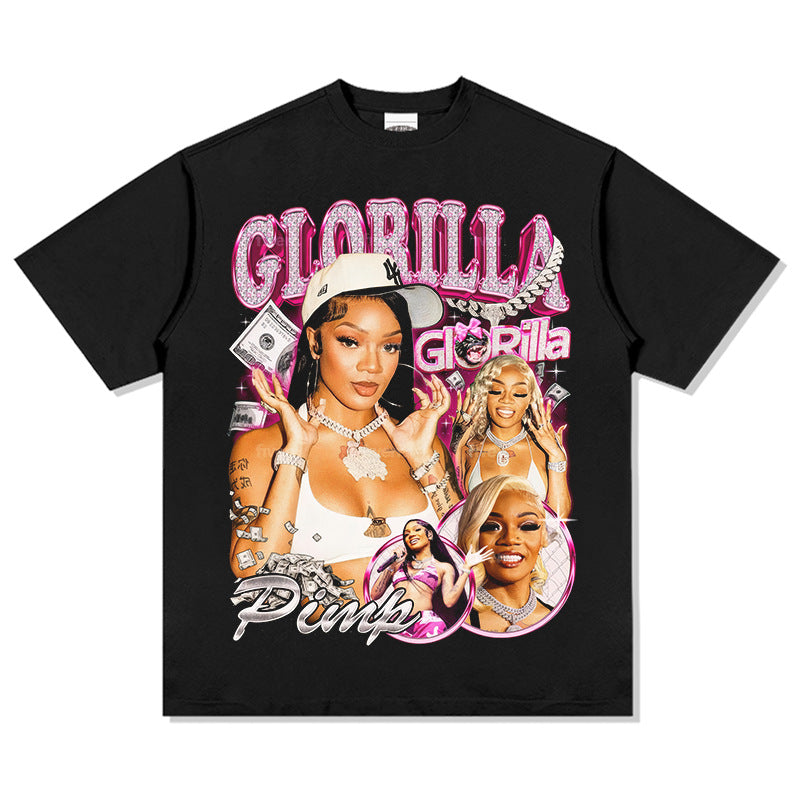 G.Z邁阿密南岸✥𝔾𝕣𝕠𝕦𝕟𝕕ℤ𝕖𝕣𝕠®✥2025年南裝大佬/美式嘻哈寬鬆重磅數GloRilla A款男女中性T-Shirt上衣