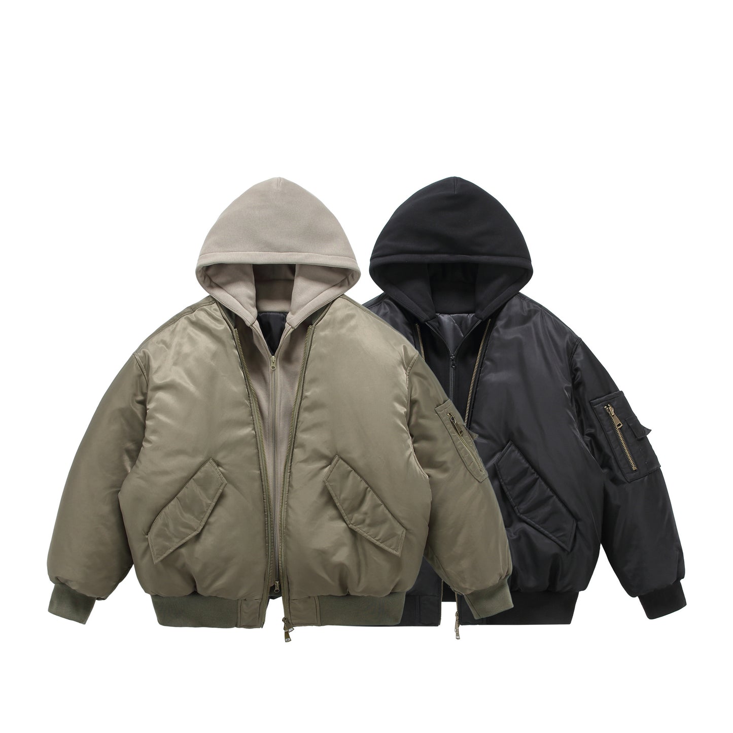 𝔾𝕣𝕠𝕦𝕟𝕕ℤ𝕖𝕣𝕠®2026年秋冬款經典復古假兩件式寬鬆連帽防風保暖飛行夾克外套(限量)