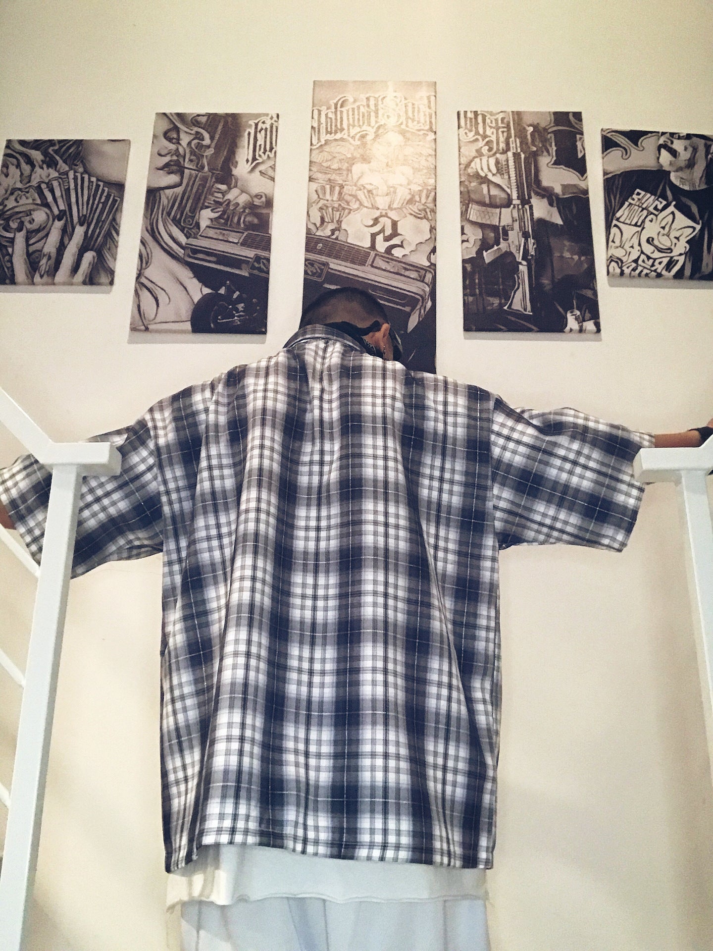 𝔾𝕣𝕠𝕦𝕟𝕕ℤ𝕖𝕣𝕠🎭♠墨西哥♠匪幫⚂2024⚅美式嘻哈寬鬆上衣刺繡格紋短袖襯衫