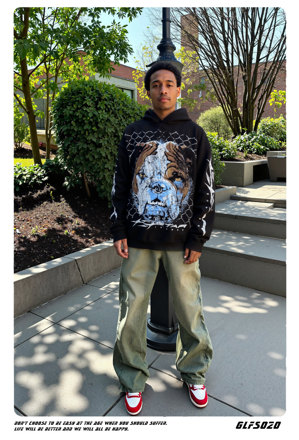 𝔾𝕣𝕠𝕦𝕟𝕕ℤ𝕖𝕣𝕠®2026年秋冬款復古滿版惡霸犬連帽加厚長袖上衣T-SHIRT