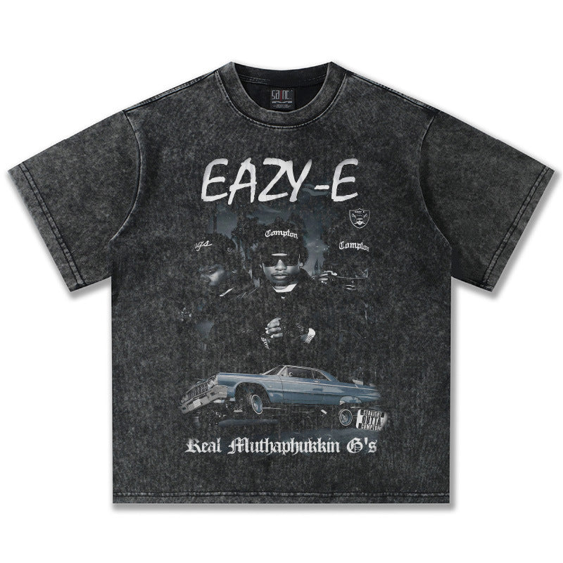 G.Z邁阿密南岸𝔾𝕣𝕠𝕦𝕟𝕕ℤ𝕖𝕣𝕠®✥南裝大佬✥ 美式嘻哈水洗重磅數男女中性Eazy-E短袖上衣T-Shirt(亞洲版型)