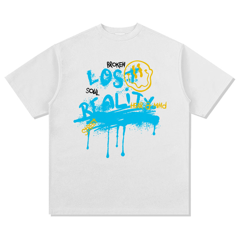 G.Z邁阿密南岸✥𝔾𝕣𝕠𝕦𝕟𝕕ℤ𝕖𝕣𝕠®✥2025年南裝大佬/美式嘻哈寬鬆重磅數微笑噴漆男女中性T-Shirt上衣