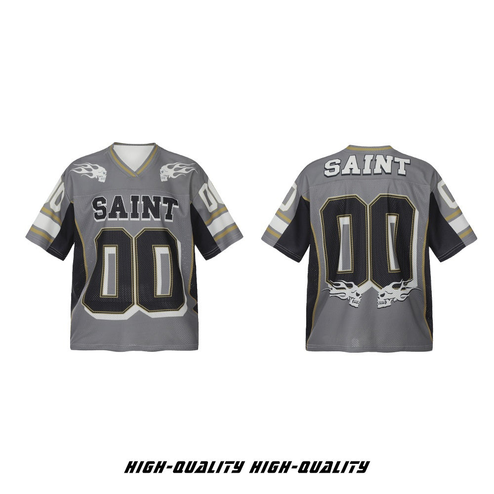 ☠𝔾𝕣𝕠𝕦𝕟𝕕ℤ𝕖𝕣𝕠®♛GZ嘻哈♛2025年SS-美式新款火焰骷髏透氣短袖球衣T-Shirt上衣