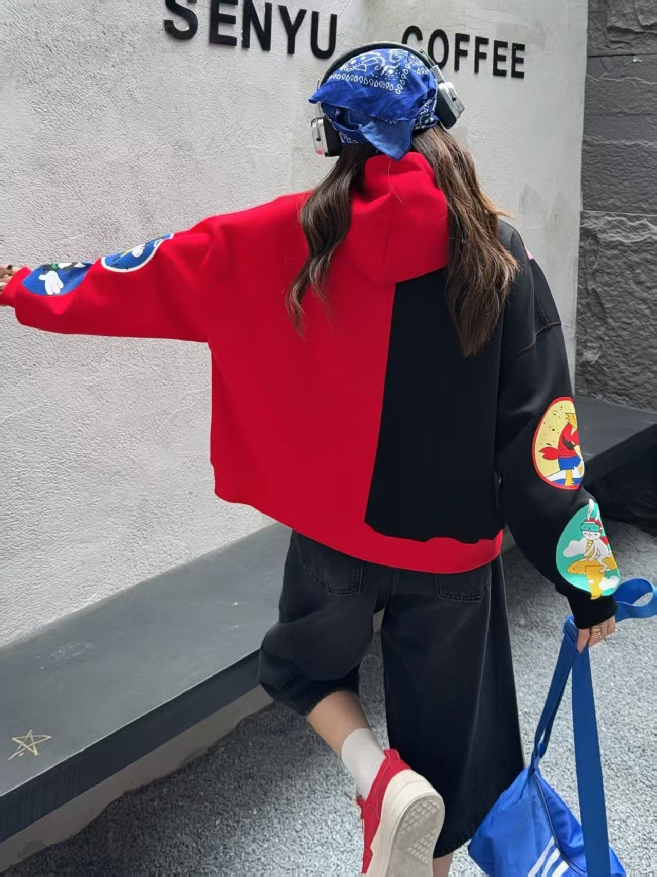 🄶🅁🄾🅄🄽🄳♾🅉🄴🅁🄾25-26SS♾無性別穿搭OverSize美式新款雙色卡通連帽長袖上衣T-SHIRT(現貨優惠)