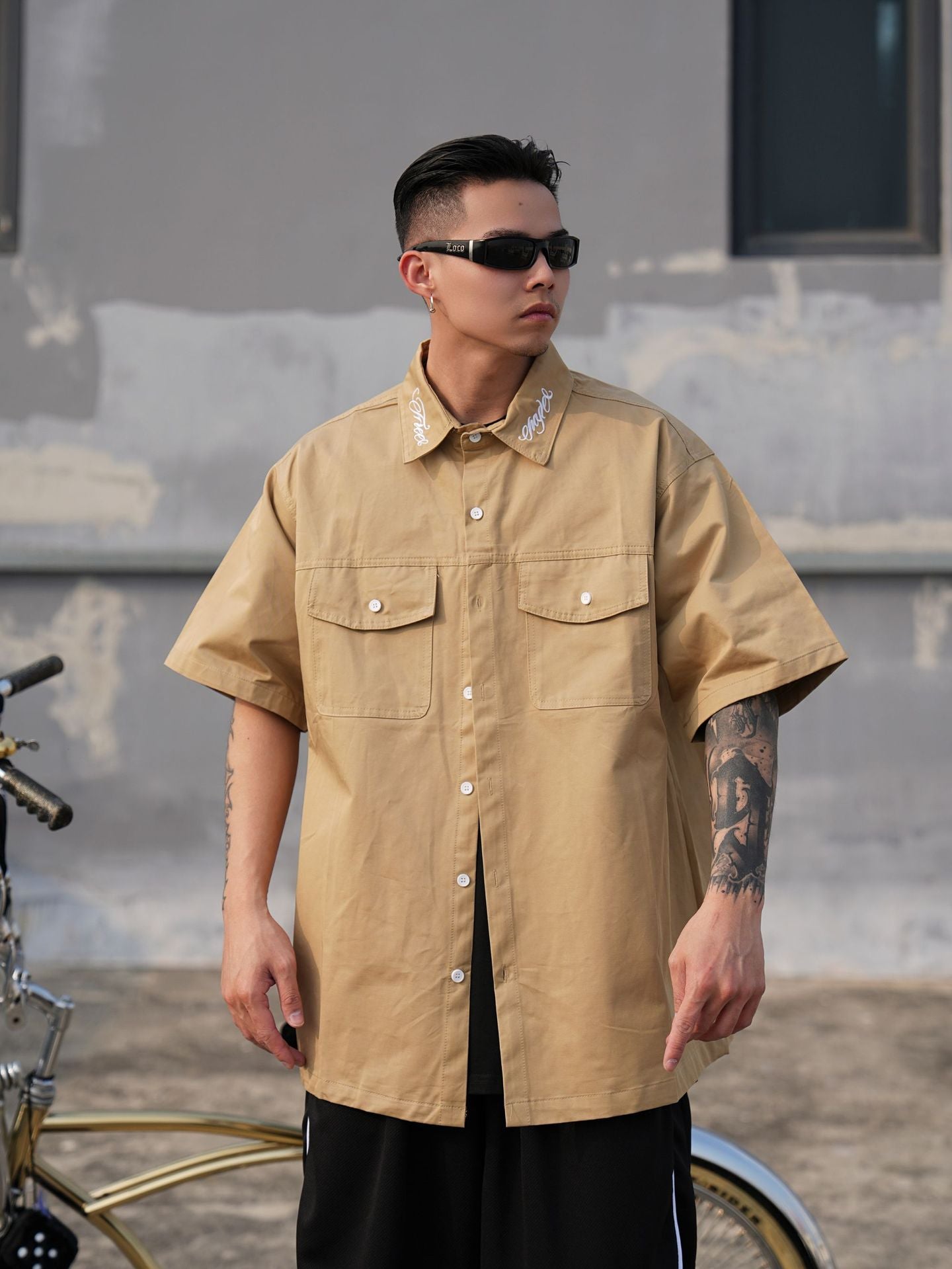 𝔾𝕣𝕠𝕦𝕟𝕕ℤ𝕖𝕣𝕠🎭♠墨西哥♠匪幫⚂2024⚅美式嘻哈寬鬆上衣經典翻領刺繡重磅數工作短袖襯衫