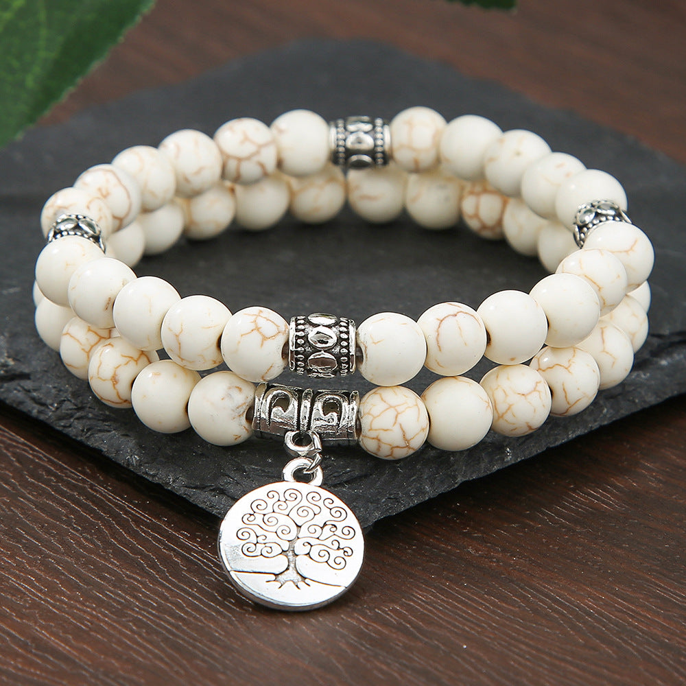 Flexing精品✥𝔾𝕣𝕠𝕦𝕟𝕕ℤ𝕖𝕣𝕠®✥歐美嘻哈世界樹吊墜松石串珠兩件組手鍊