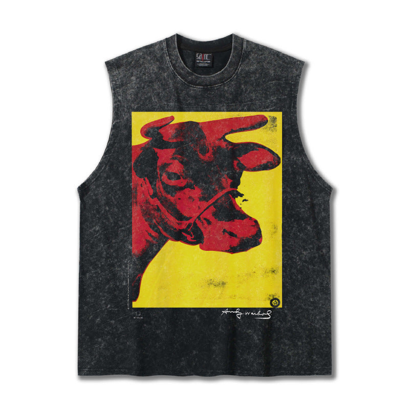 G.Z邁阿密南岸𝔾𝕣𝕠𝕦𝕟𝕕ℤ𝕖𝕣𝕠®✥南裝大佬✥ 美式嘻哈水洗重磅數男女中性牛Cow坎肩背心亞洲版型)