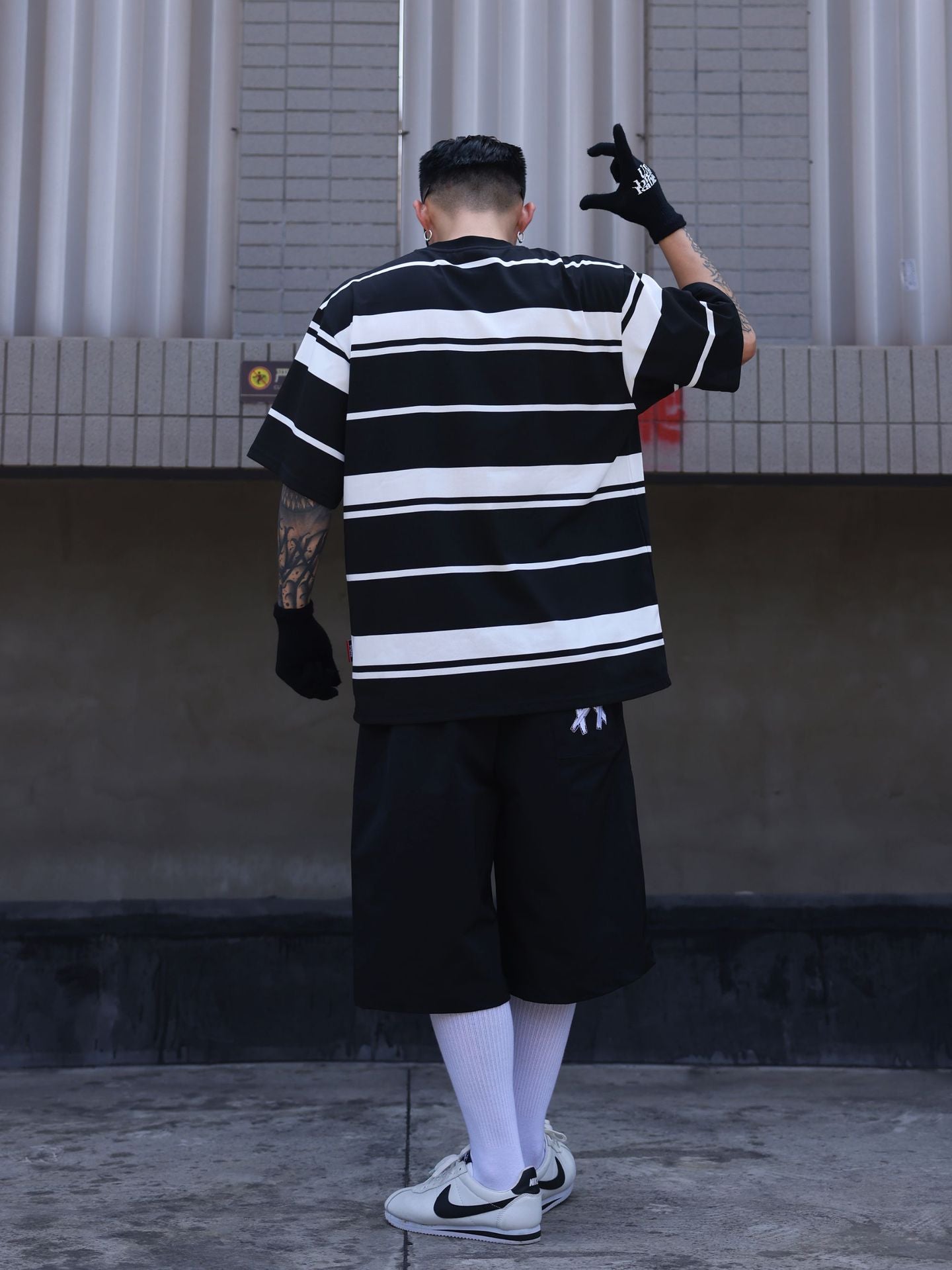 𝔾𝕣𝕠𝕦𝕟𝕕ℤ𝕖𝕣𝕠🎭♠墨西哥♠匪幫⚂2024⚅美式嘻哈寬鬆上衣相間條紋短袖T-SHIRT