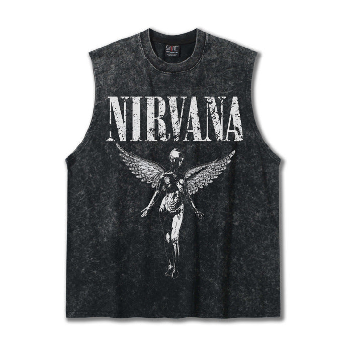 G.Z邁阿密南岸𝔾𝕣𝕠𝕦𝕟𝕕ℤ𝕖𝕣𝕠®✥南裝大佬✥ 美式嘻哈水洗重磅數男女中性NIRVANA坎肩背心亞洲版型)
