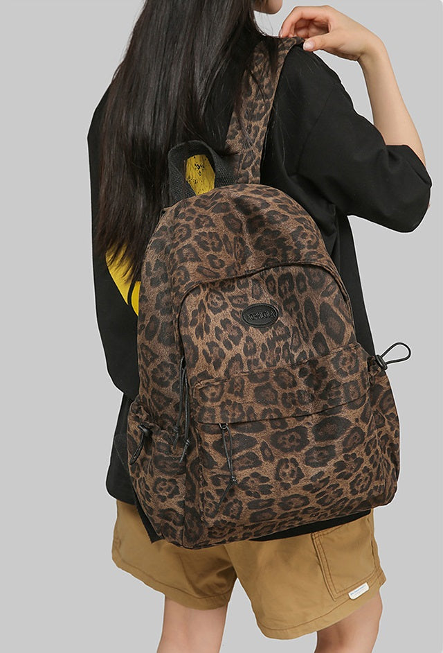 ✥𝔾𝕣𝕠𝕦𝕟𝕕ℤ𝕖𝕣𝕠®✥Deluxe/精選包包系列-美式休閒潮流大容量豹紋雙肩外出學生背包