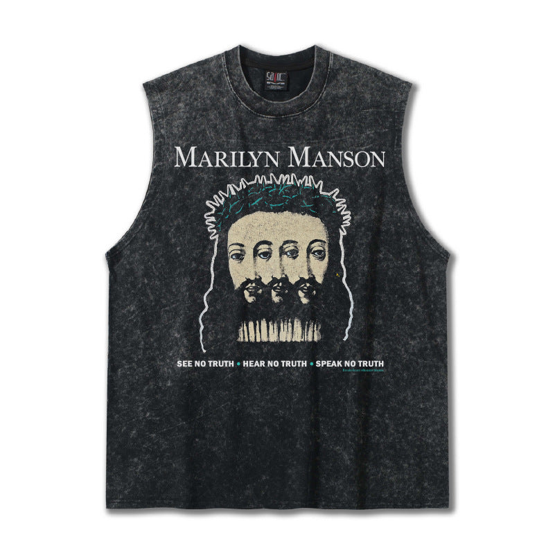 G.Z邁阿密南岸𝔾𝕣𝕠𝕦𝕟𝕕ℤ𝕖𝕣𝕠®✥南裝大佬✥ 美式嘻哈水洗重磅數男女中性瑪莉蓮曼森坎肩背心亞洲版型)