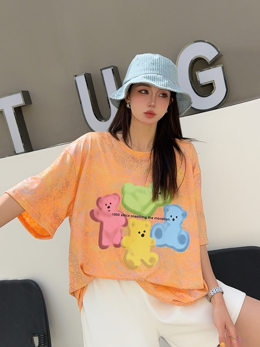 🄶🅁🄾🅄🄽🄳♾🅉🄴🅁🄾2025SS♾無性別穿搭OverSize夏季新款美式中性小熊軟糖落肩短袖T-SHIRT(現貨)