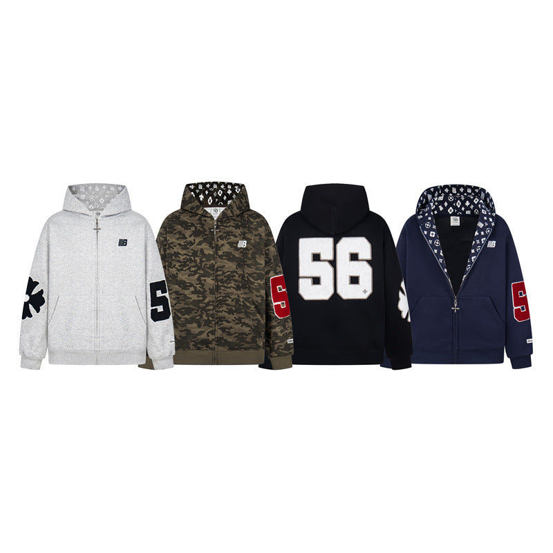 𝔾𝕣𝕠𝕦𝕟𝕕ℤ𝕖𝕣𝕠®2026年秋冬款新款經典復古老花數字連帽夾克外套 4色