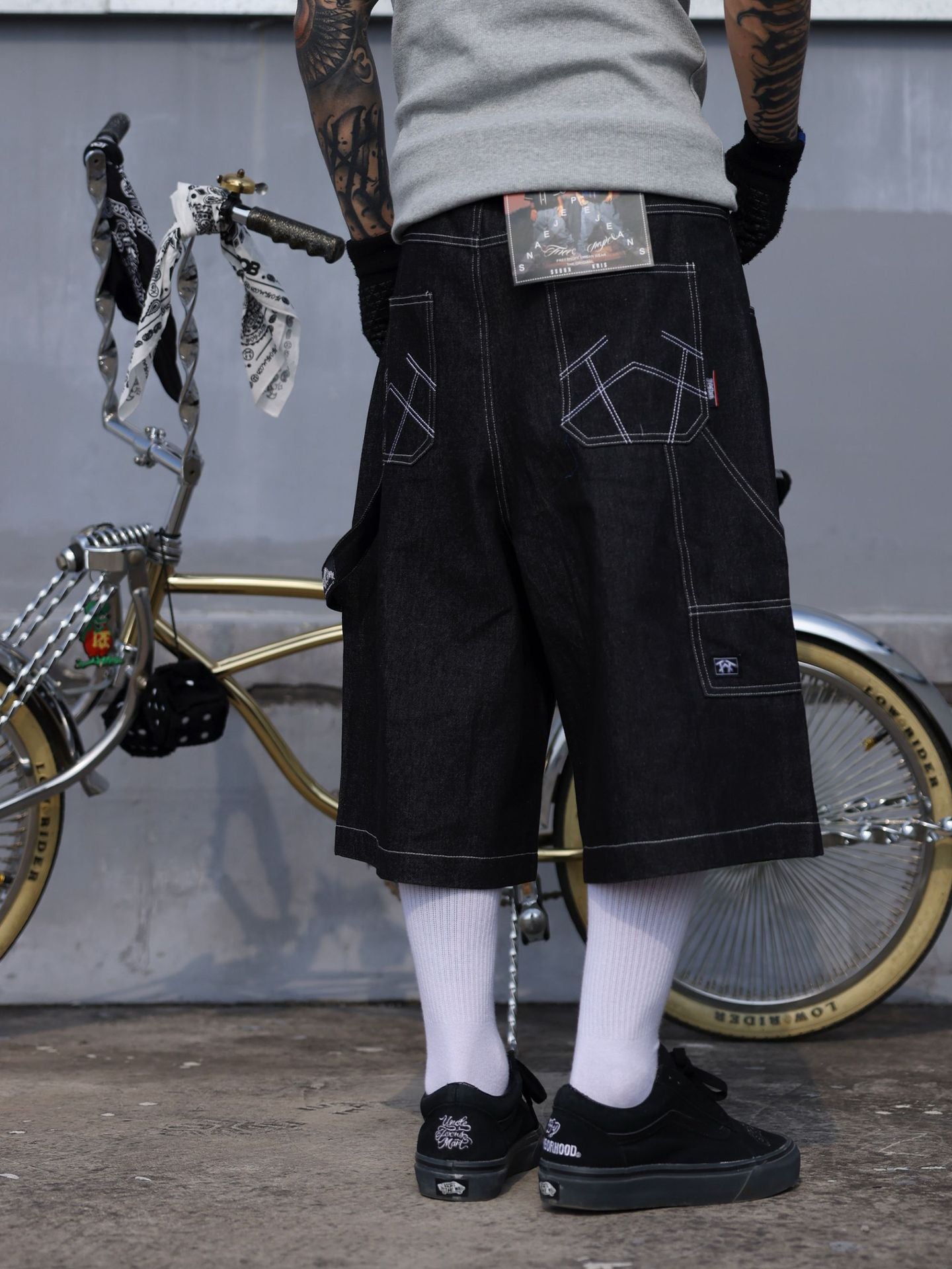 𝔾𝕣𝕠𝕦𝕟𝕕ℤ𝕖𝕣𝕠🎭♠墨西哥♠匪幫⚂2024⚅美式嘻哈寬鬆經典牛仔電繡膝下褲七分褲