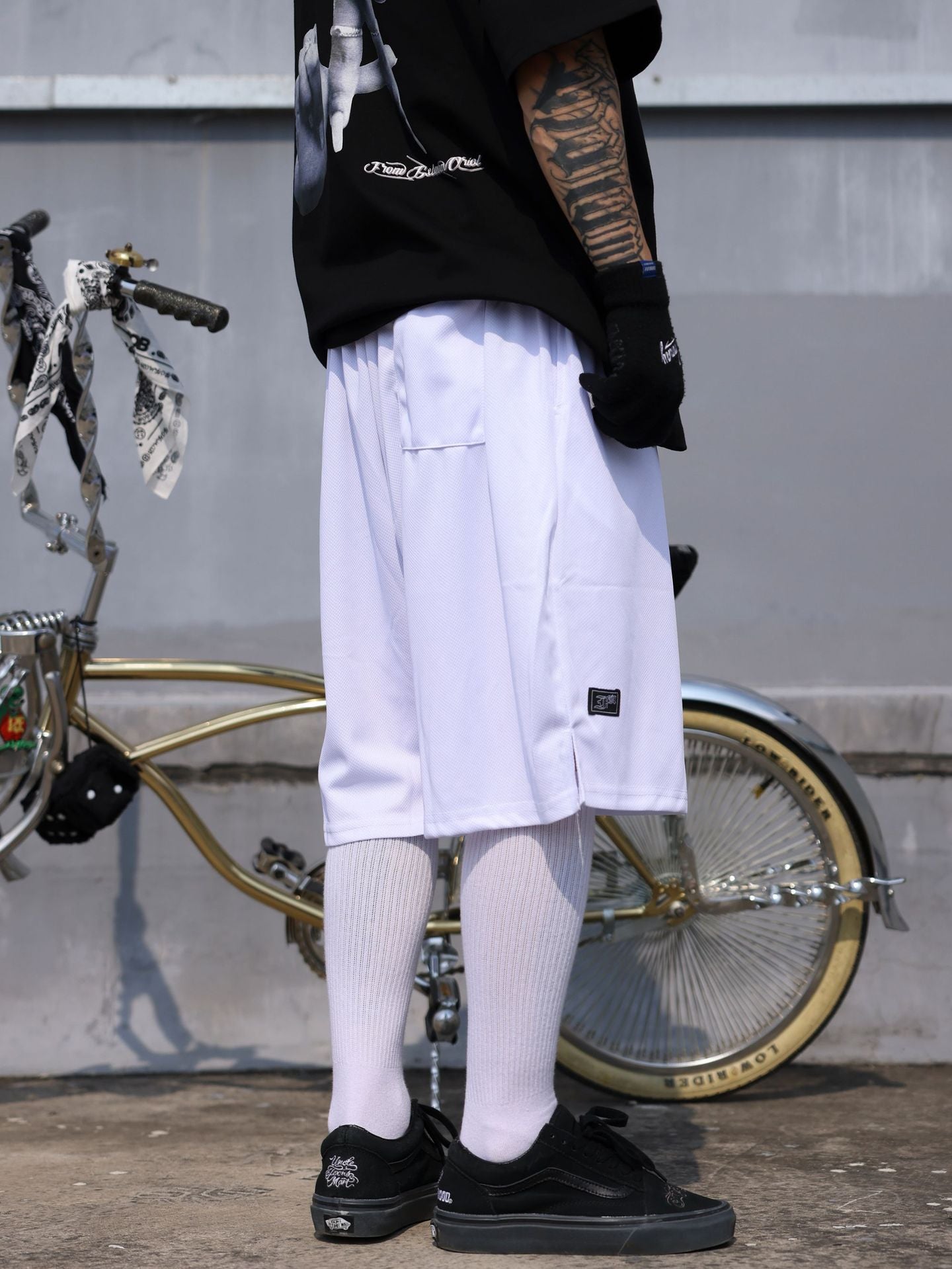 𝔾𝕣𝕠𝕦𝕟𝕕ℤ𝕖𝕣𝕠🎭♠墨西哥♠匪幫⚂2024⚅美式嘻哈寬鬆鬥牛犬電繡彈性膝下褲七分球褲