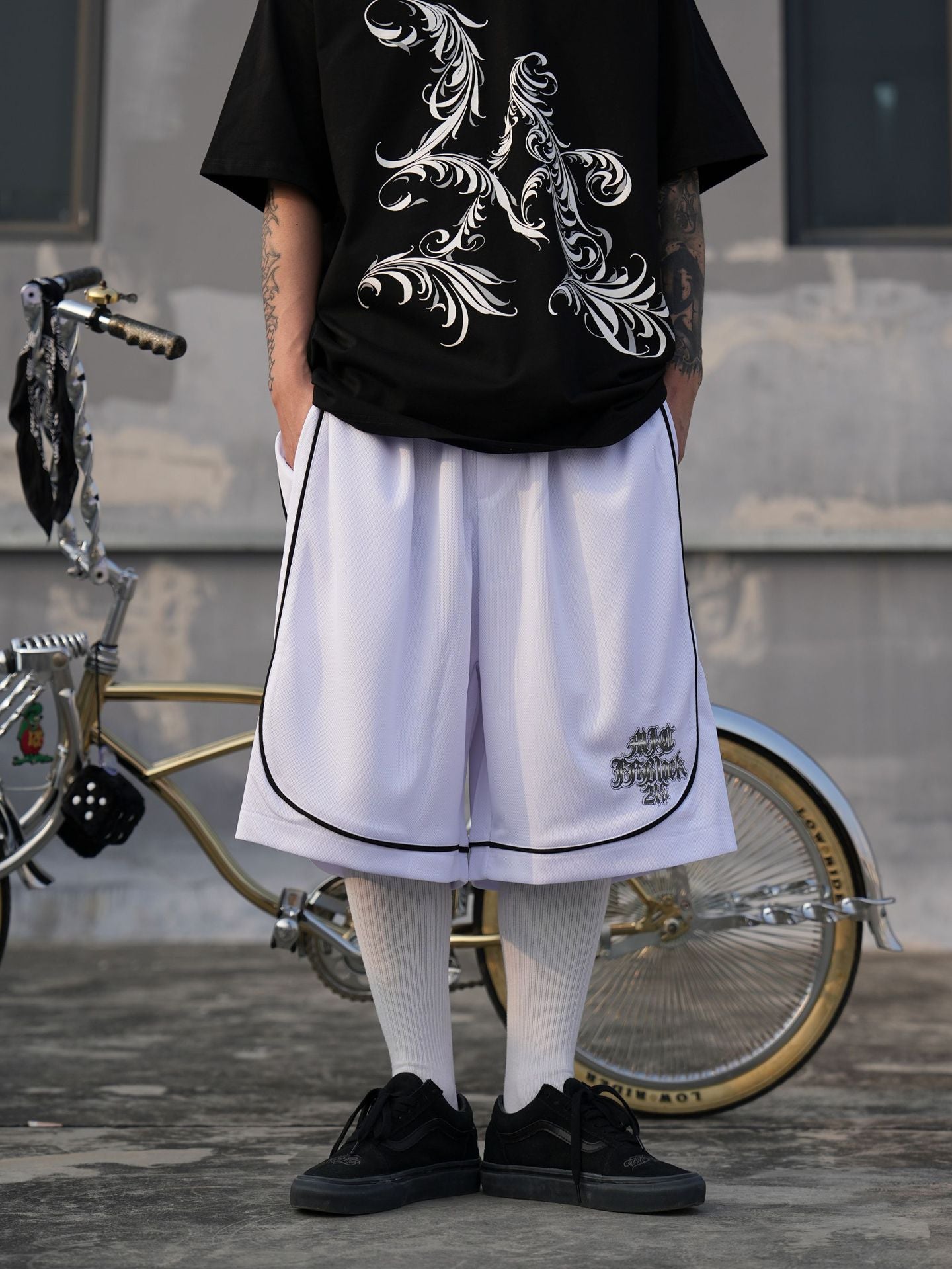 𝔾𝕣𝕠𝕦𝕟𝕕ℤ𝕖𝕣𝕠🎭♠墨西哥♠匪幫⚂2024⚅美式嘻哈寬鬆草寫字體彈性膝下褲七分球褲