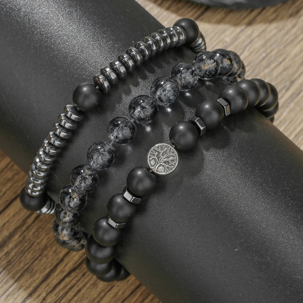 Flexing精品✥𝔾𝕣𝕠𝕦𝕟𝕕ℤ𝕖𝕣𝕠®✥歐美嘻哈生命樹黑膽磨砂串珠手鍊三件組