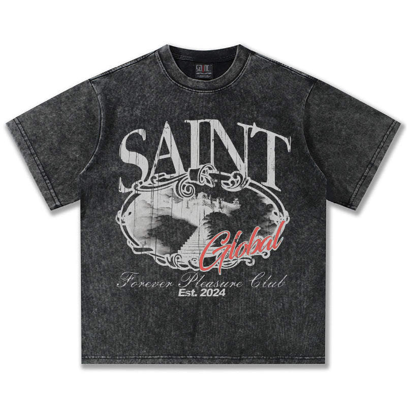 G.Z邁阿密南岸𝔾𝕣𝕠𝕦𝕟𝕕ℤ𝕖𝕣𝕠®✥南裝大佬✥ 美式嘻哈水洗重磅數男女中性Saint短袖上衣T-Shirt(亞洲版型)