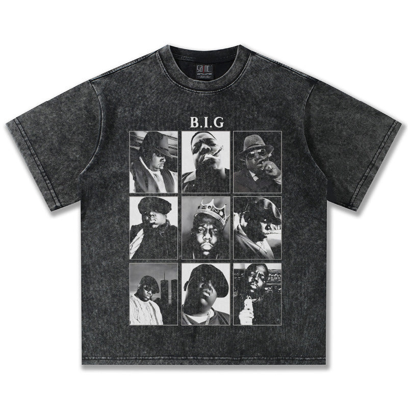G.Z邁阿密南岸𝔾𝕣𝕠𝕦𝕟𝕕ℤ𝕖𝕣𝕠®✥南裝大佬✥ 美式嘻哈水洗重磅數男女中性B.I.G短袖上衣T-Shirt(亞洲版型)