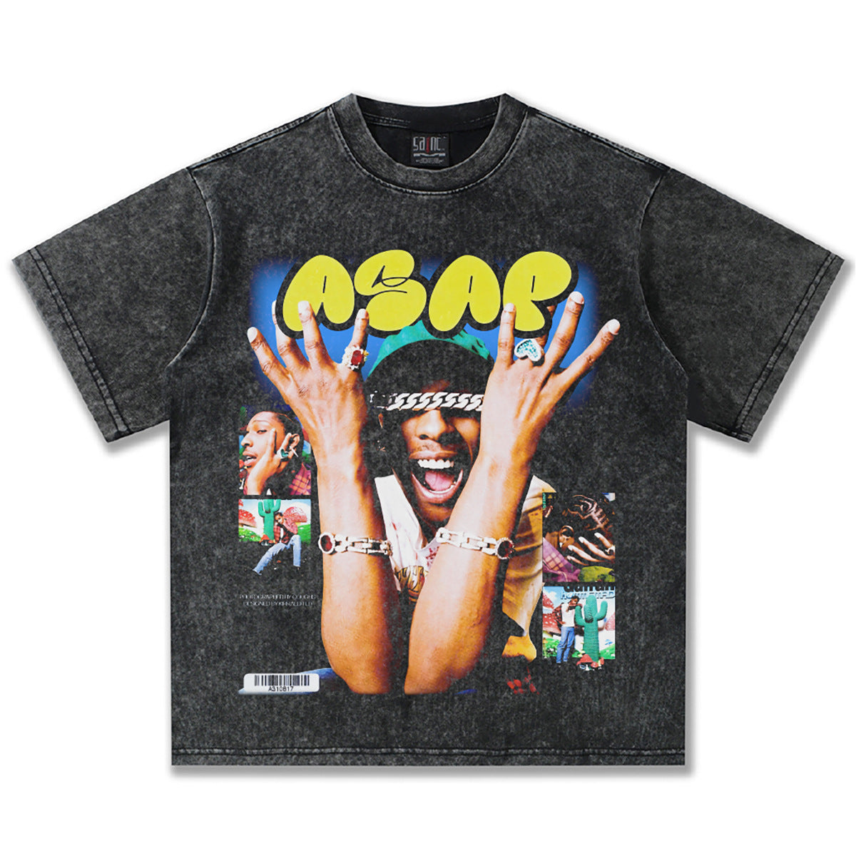 G.Z邁阿密南岸𝔾𝕣𝕠𝕦𝕟𝕕ℤ𝕖𝕣𝕠®✥南裝大佬✥ 美式嘻哈水洗重磅數男女中性AsapRocky短袖上衣T-Shirt(亞洲版型)