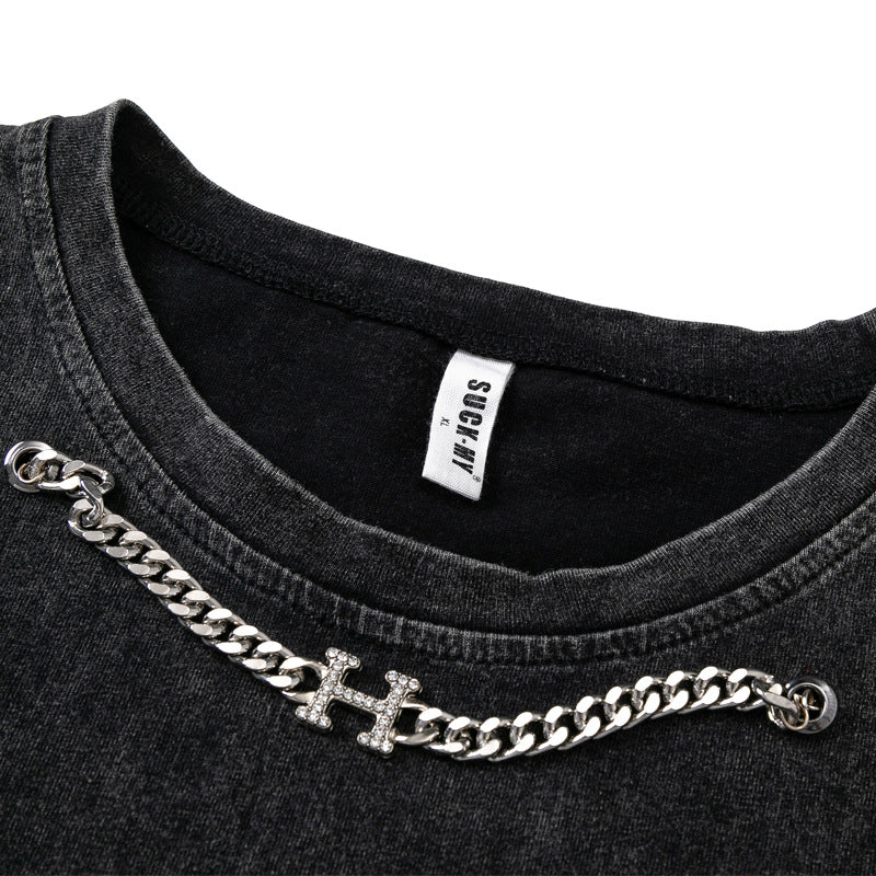 ♠𝔾𝕣𝕠𝕦𝕟𝕕ℤ𝕖𝕣𝕠♠美式風格夏日新款水洗破壞厚磅數十字胸鏈聖騎士坎肩無袖背心