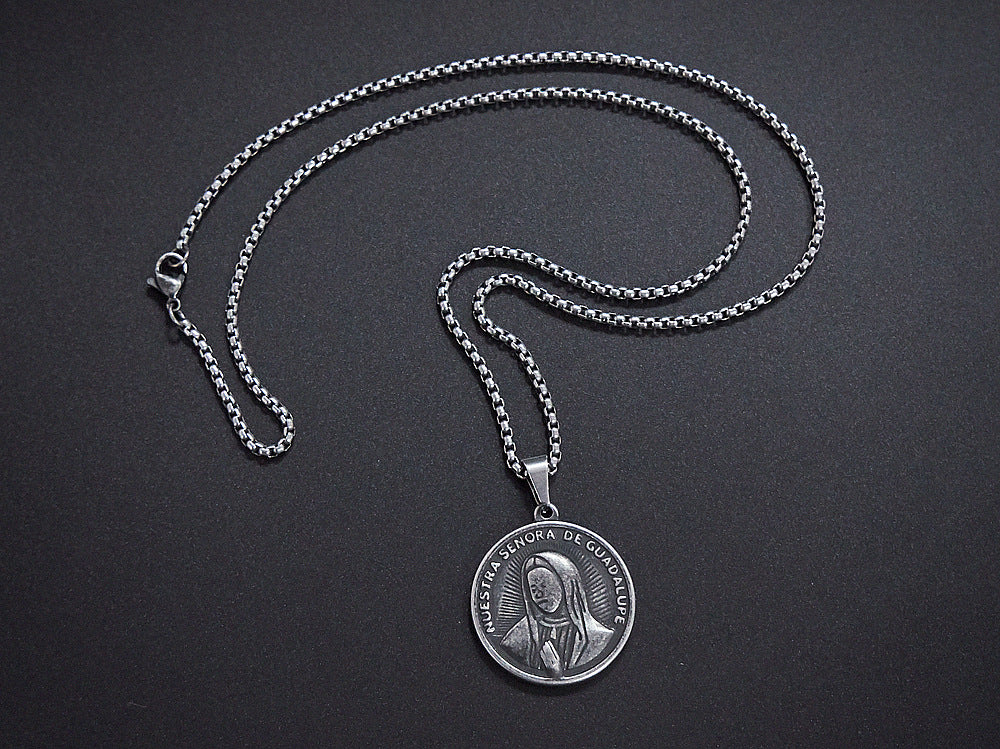 G.Z LA西岸 2023【✟純愛西岸✟】聖母瑪利亞鈦鋼金幣圓牌頭像吊墜