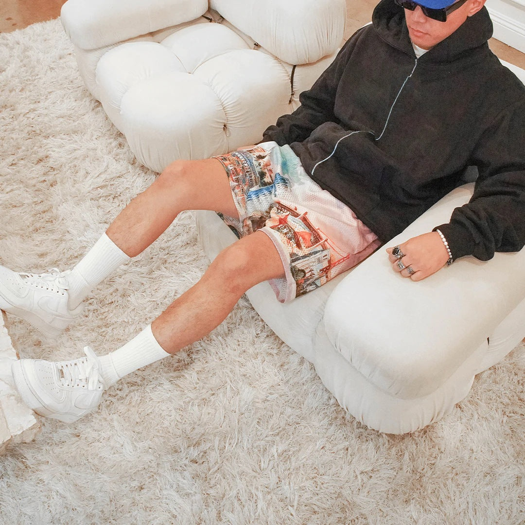 G.Z 邁阿密南岸✥𝔾𝕣𝕠𝕦𝕟𝕕ℤ𝕖𝕣𝕠®✥2023南裝大佬/美式休閒滿版圖樣世界景點四分短褲球褲